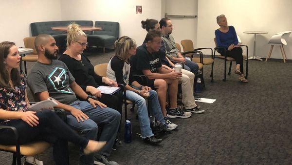 Students working in acting class